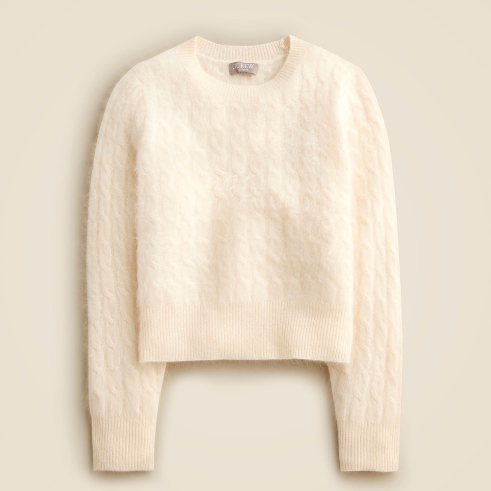 J. Crew Women's Brushed Cashmere Shrunken Cable Knit Crewneck Sweater (small)